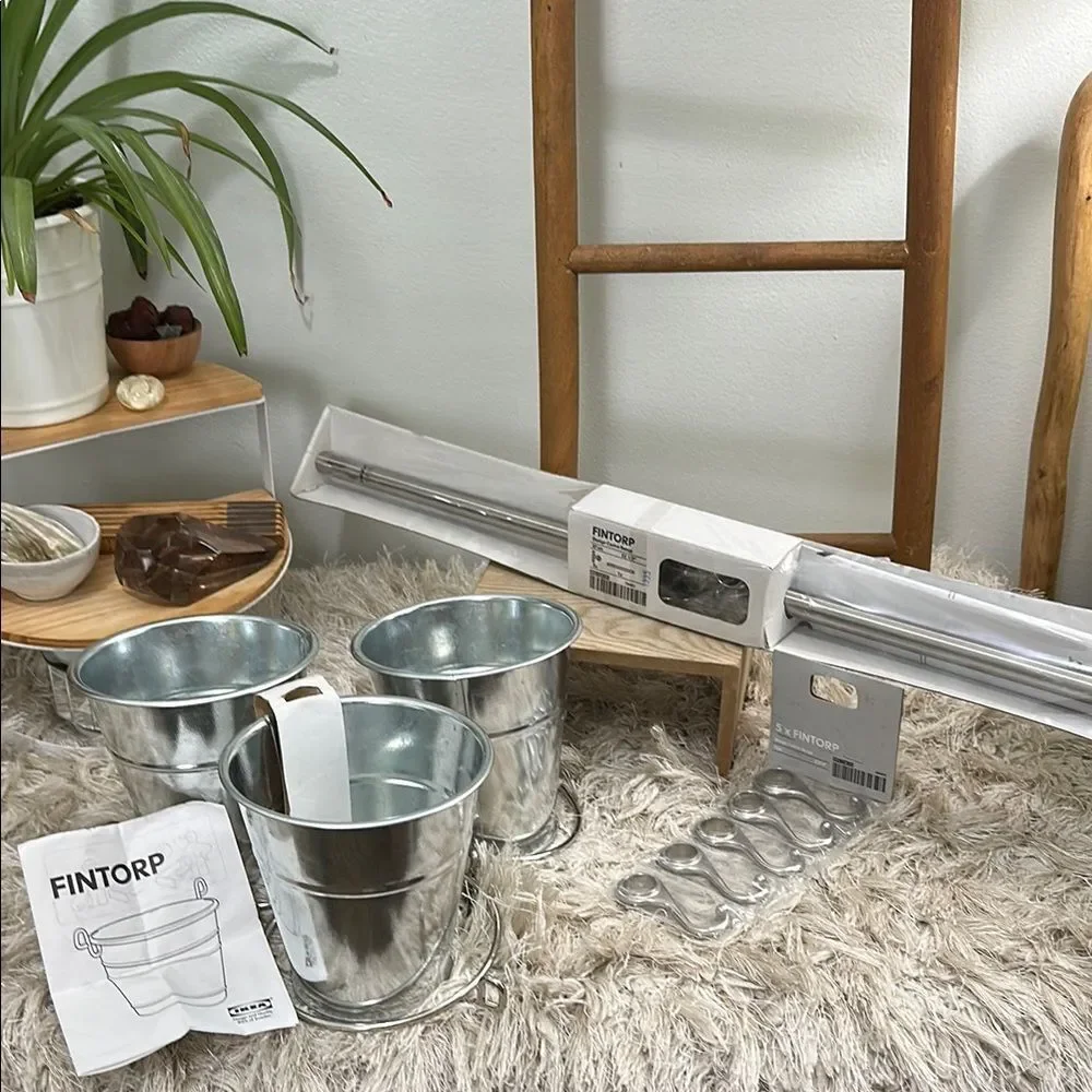 Ikea Fintorp Bundle Of Steel Rail 22.5”-5 Hooks -3 Buckets‎ Utensil Hanger